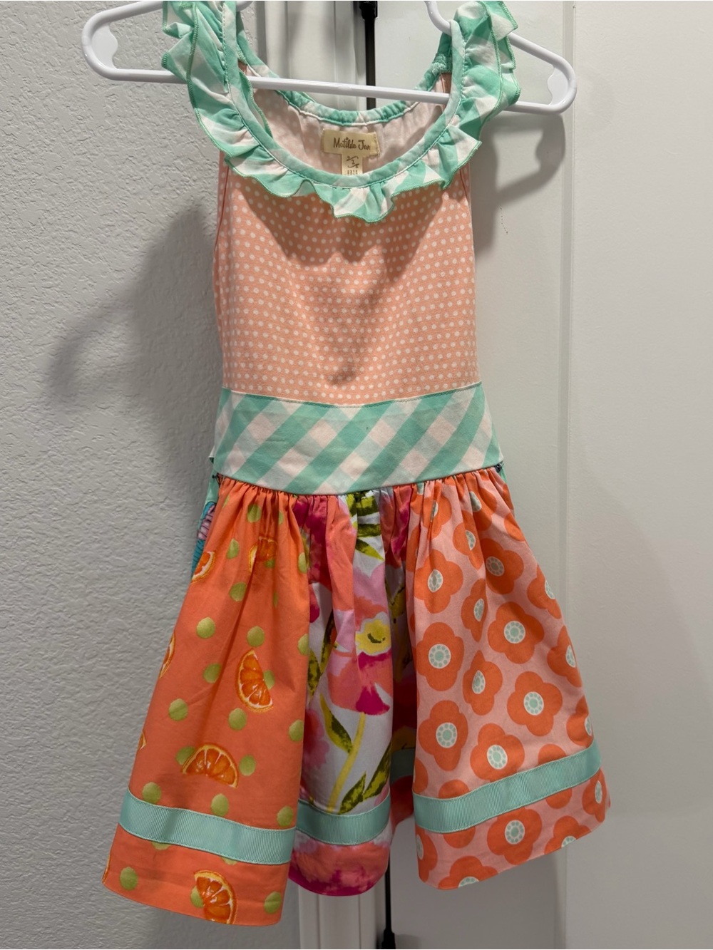 Matilda Jane Coral Mint Green Polka Dot Plaid Floral Butterfly Ruffle Dress 2